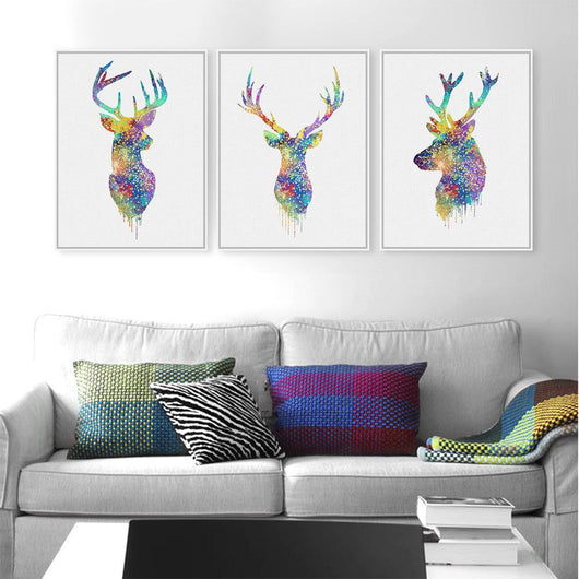 Watercolor Deer Head Abstract Animal Unframed Wall Canvas Art | Octo Treasures