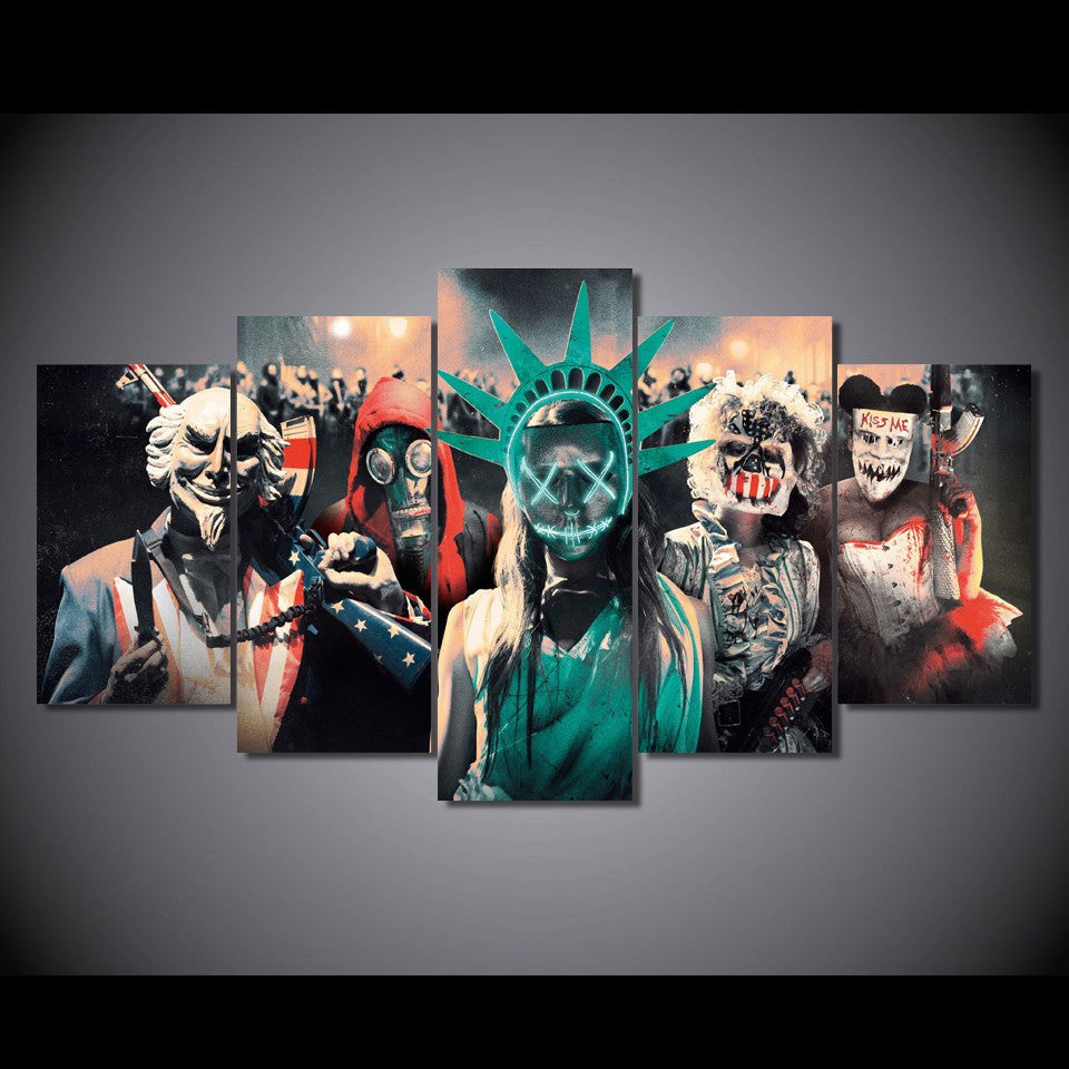 5 Panel The Purge 3 Election Year Framed Wall Canvas Art | Octo Treasures