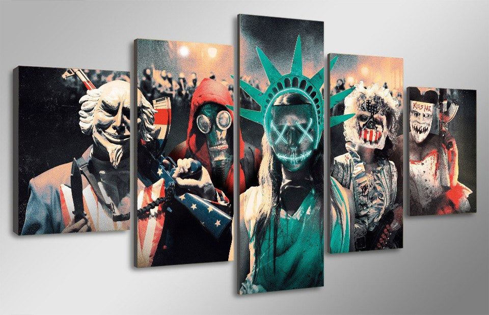 5 Panel The Purge 3 Election Year Framed Wall Canvas Art | Octo Treasures