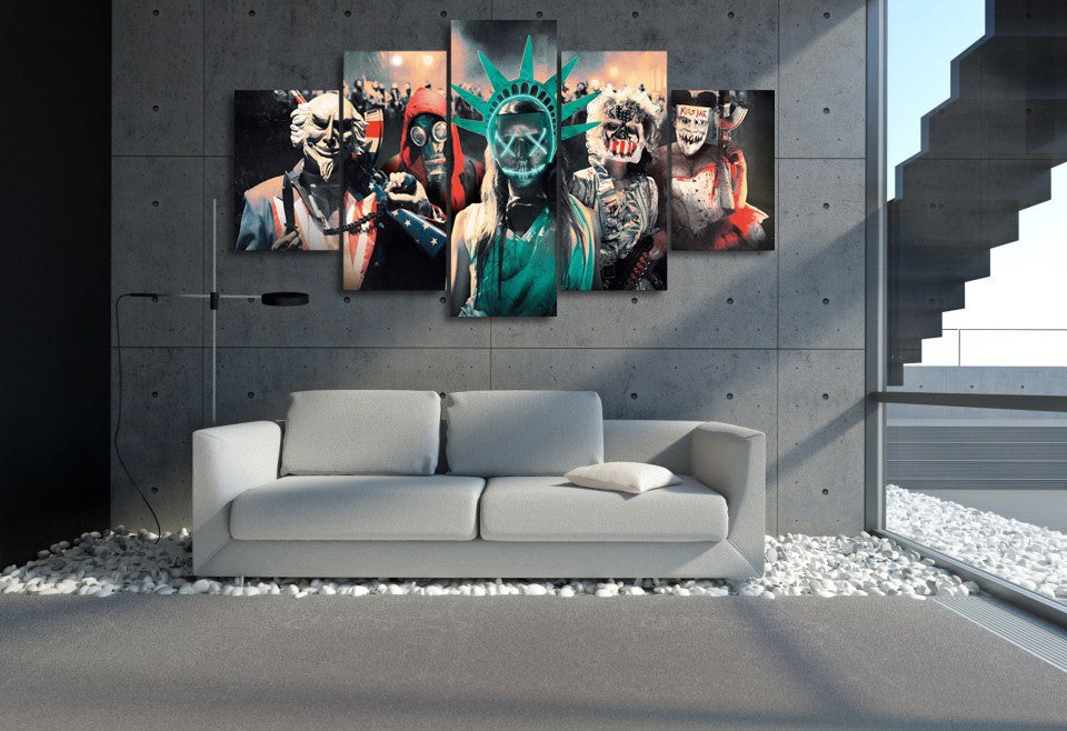 5 Panel The Purge 3 Election Year Framed Wall Canvas Art | Octo Treasures