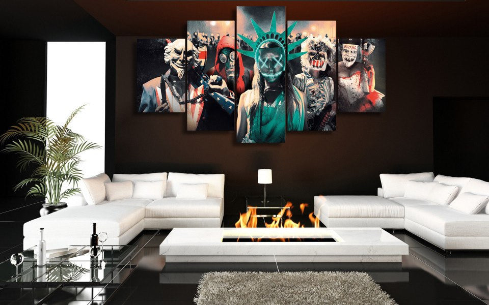 5 Panel The Purge 3 Election Year Framed Wall Canvas Art | Octo Treasures