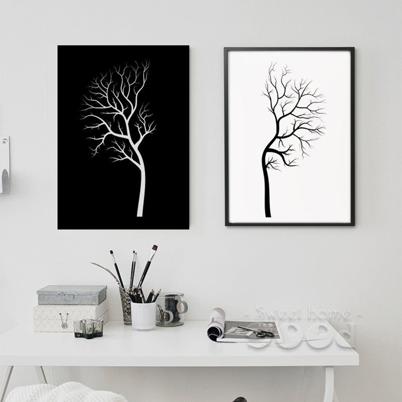 Black White Tree Canvas Wall Art Frame Not include | Octo Treasures