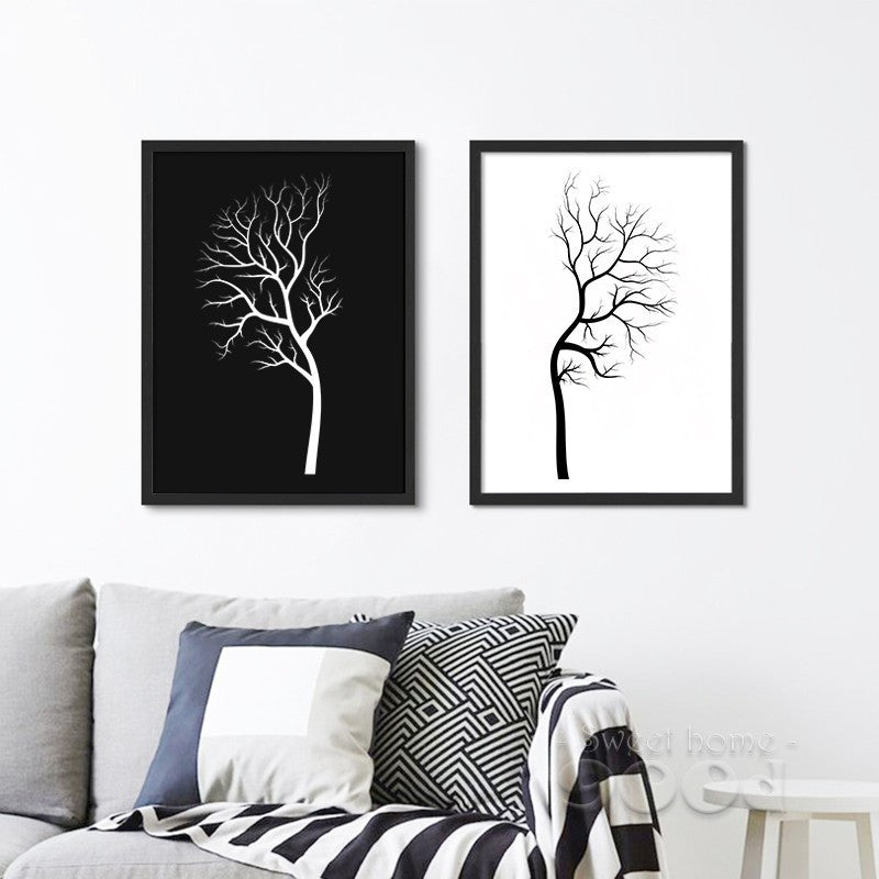 Black White Tree Canvas Wall Art Frame Not include | Octo Treasures