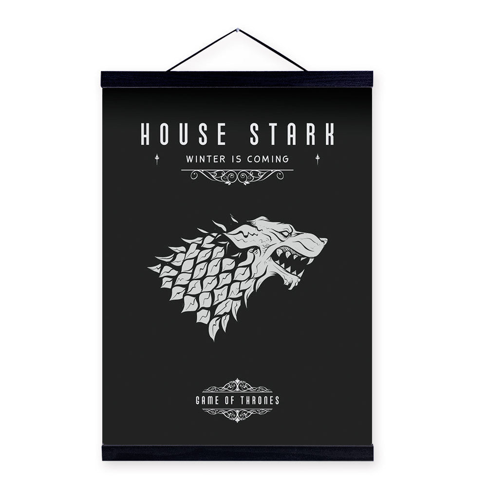 Modern Pop Movie Game Of Thrones Black White Stark Wooden Framed Canvas Painting Home Decor Wall Art Print Picture Poster Scroll | Octo Treasures