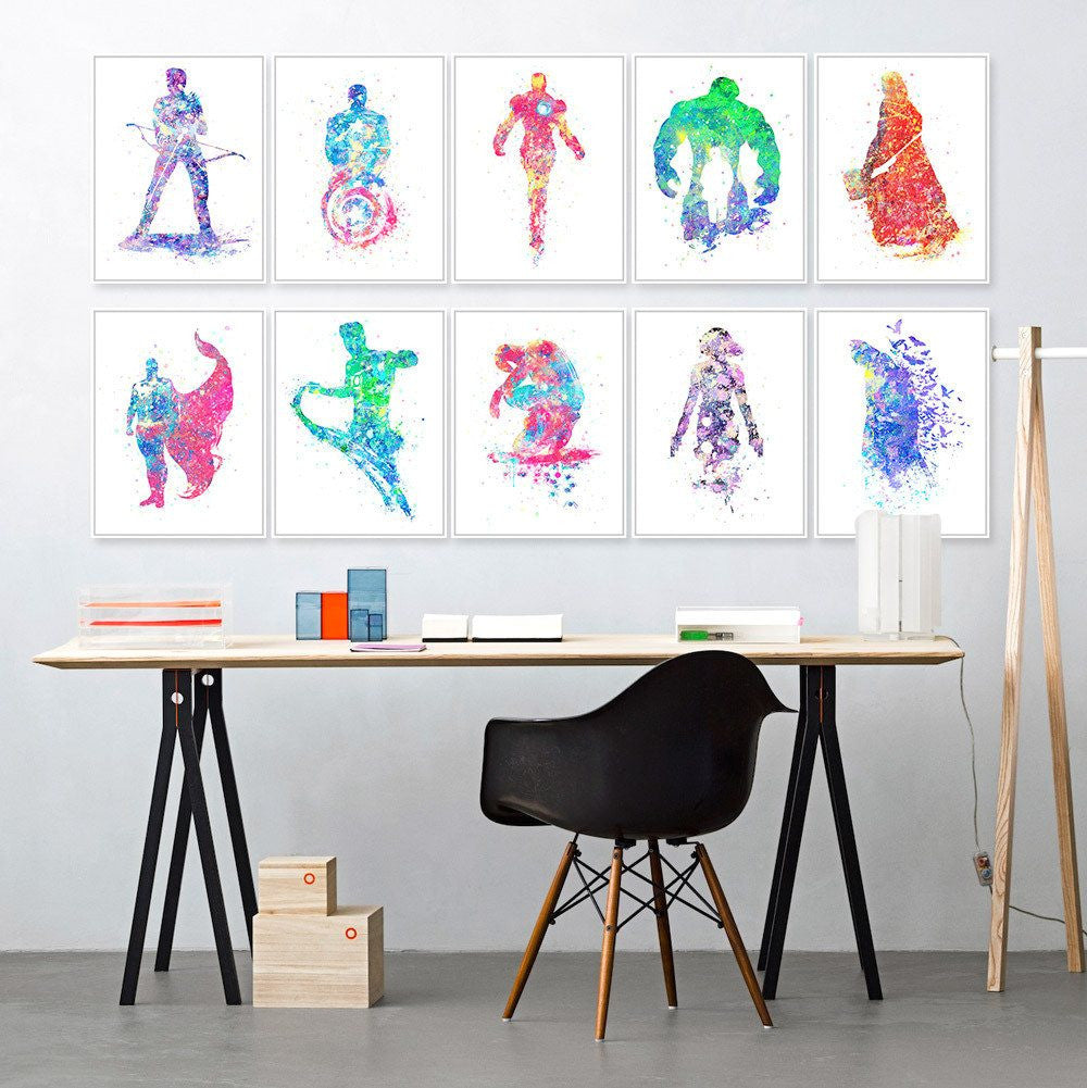 Original Watercolor Marvel Comics And DC Comics Superheroes Unframed Wall Canvas | Octo Treasures