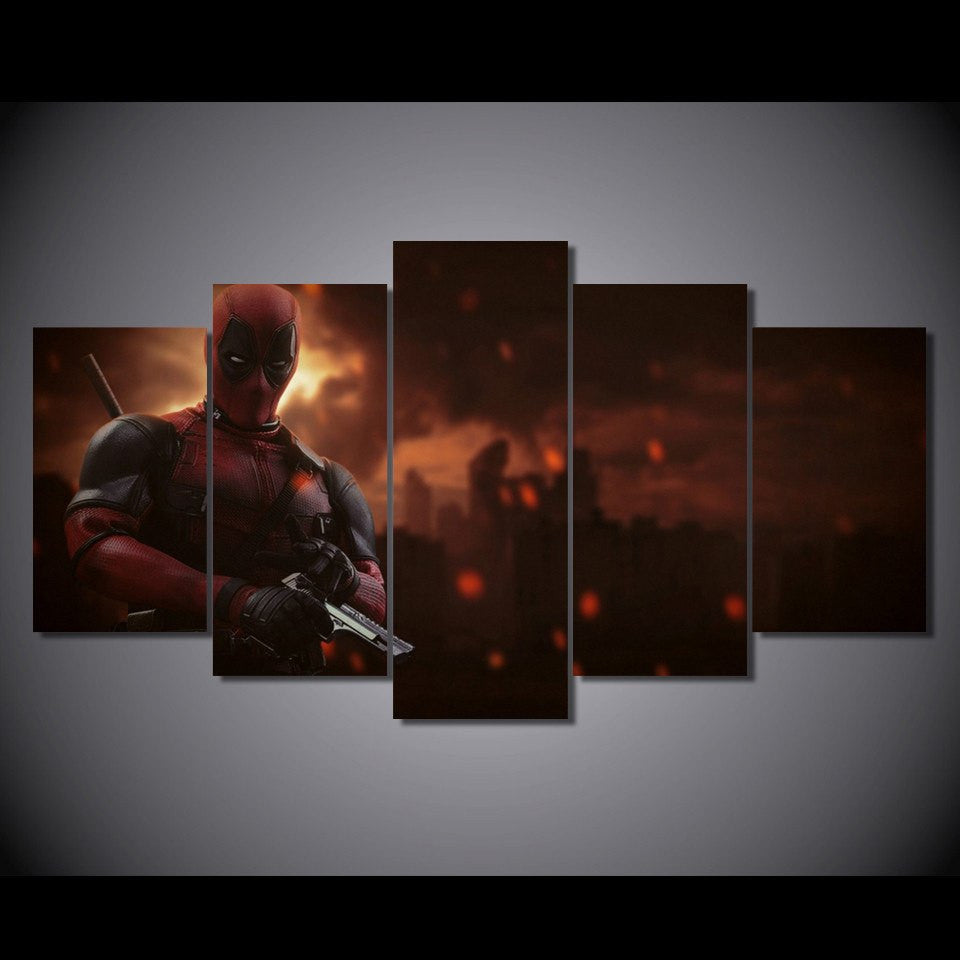 5 Panel Marvel Deadpool Super Hero Framed Wall Canvas Art | Octo Treasures