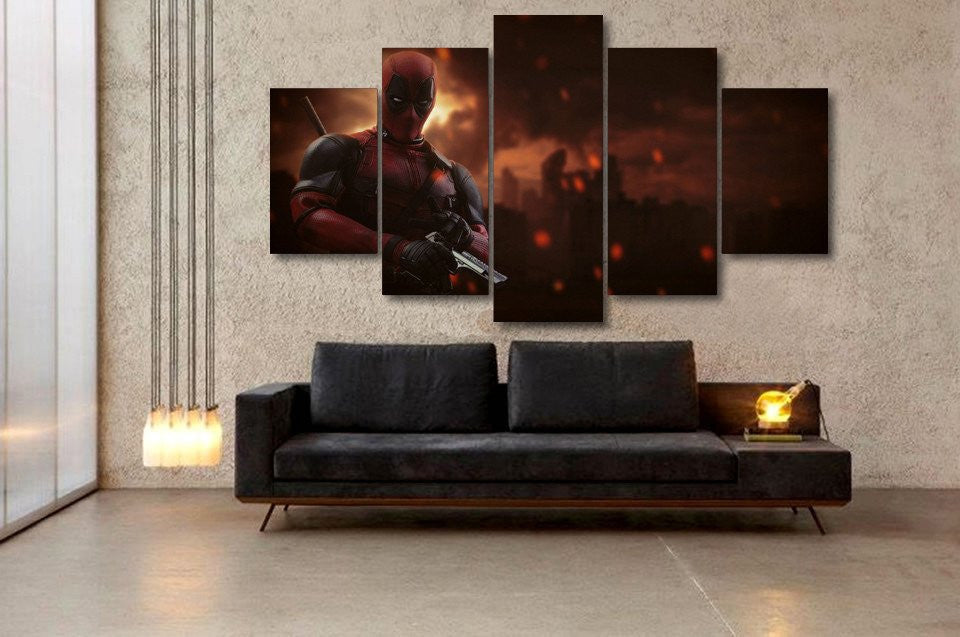 5 Panel Marvel Deadpool Super Hero Framed Wall Canvas Art | Octo Treasures