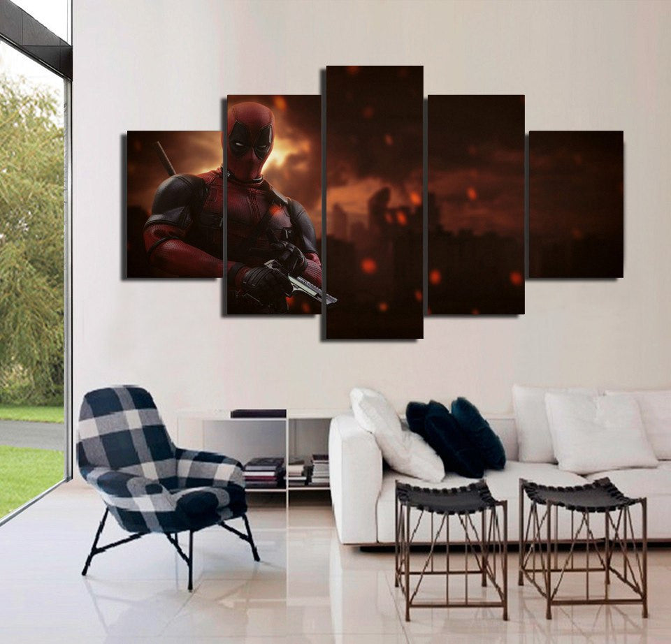 5 Panel Marvel Deadpool Super Hero Framed Wall Canvas Art | Octo Treasures