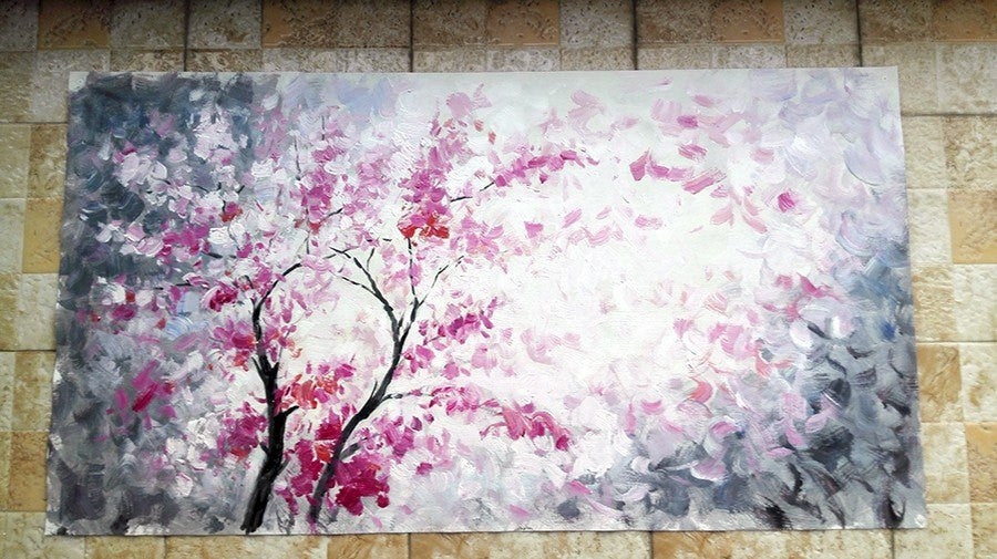 1 Panel Abstract Tree Red Flower Unframed Wall Canvas Art | Octo Treasures