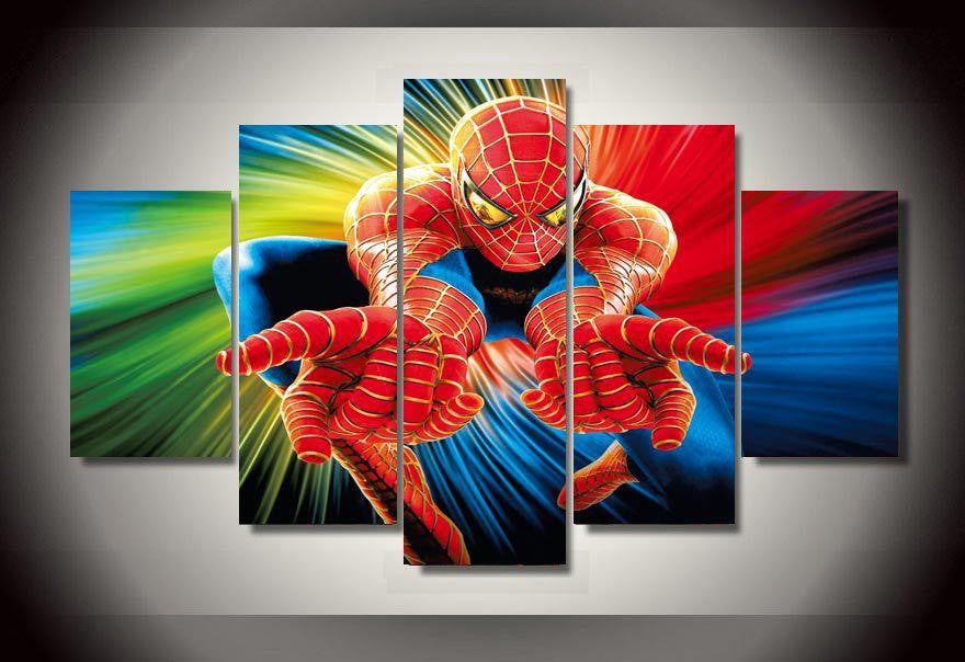 5 Piece Multi Panel Home Decor Framed Spider Man Canvas Wall Art | Octo Treasures