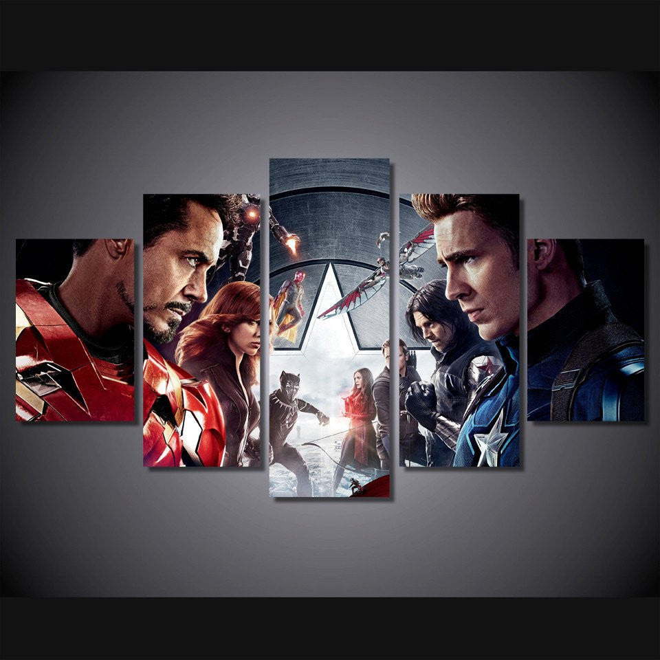 5 Panel Captain America Civil War Framed Canvas Wall Art | Octo Treasures