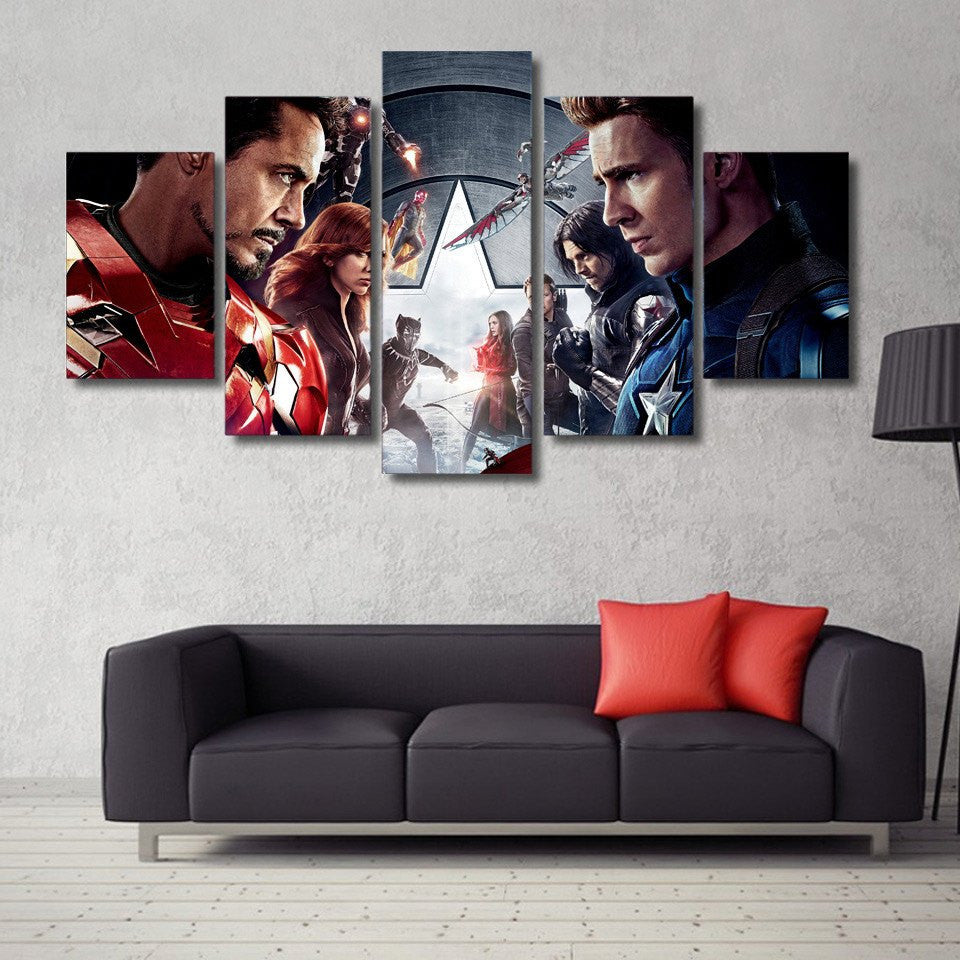 5 Panel Captain America Civil War Framed Canvas Wall Art | Octo Treasures