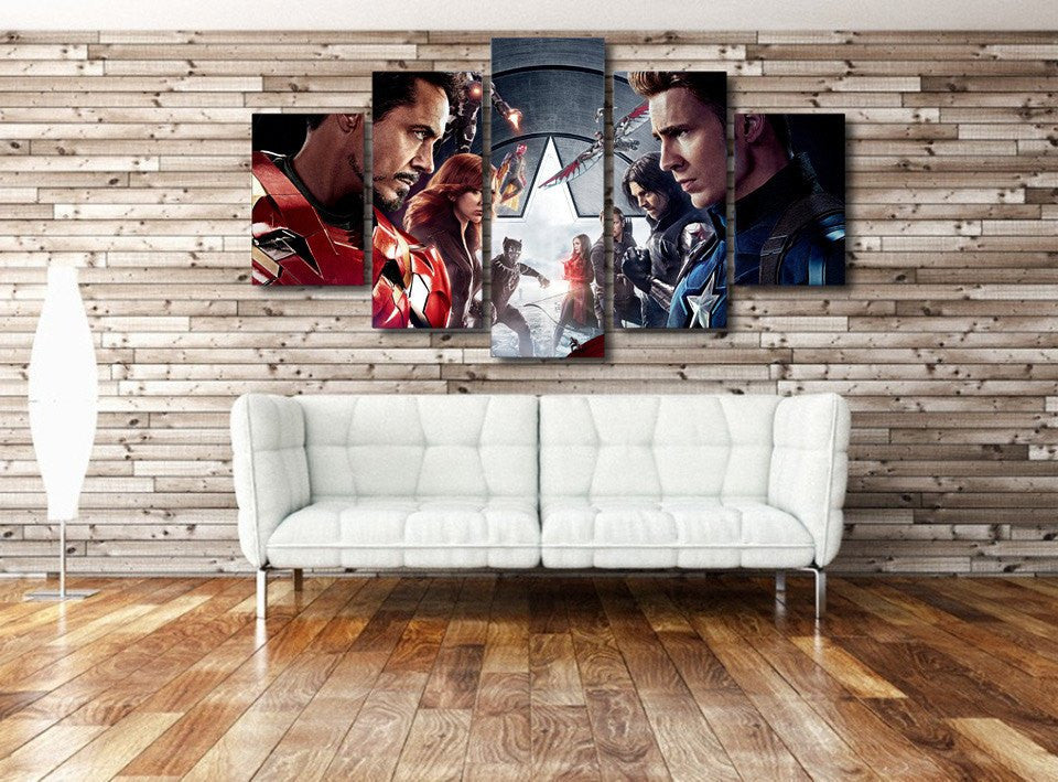 5 Panel Captain America Civil War Framed Canvas Wall Art | Octo Treasures