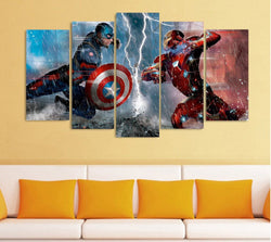 5 Panel Captain America Civil War Fighting Framed Wall Canvas Art | Octo Treasures