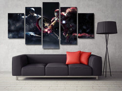 5 Panel Captain America Vs Iron Man Fighting Framed Wall Canvas Art | Octo Treasures