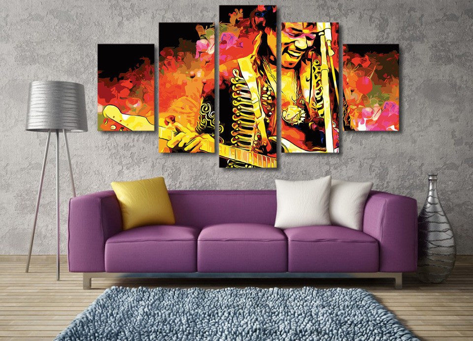 5 Panel Jimi Hendrix Musician Guitarist Framed Wall Canvas Art | Octo Treasures