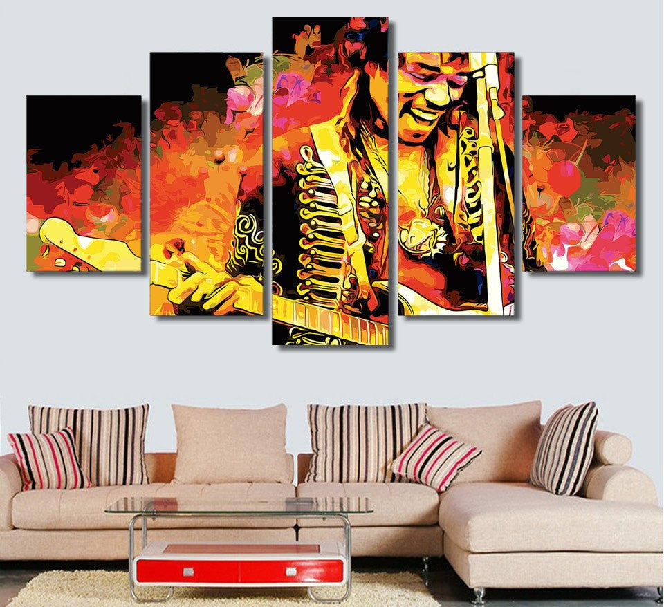 5 Panel Jimi Hendrix Musician Guitarist Framed Wall Canvas Art | Octo Treasures