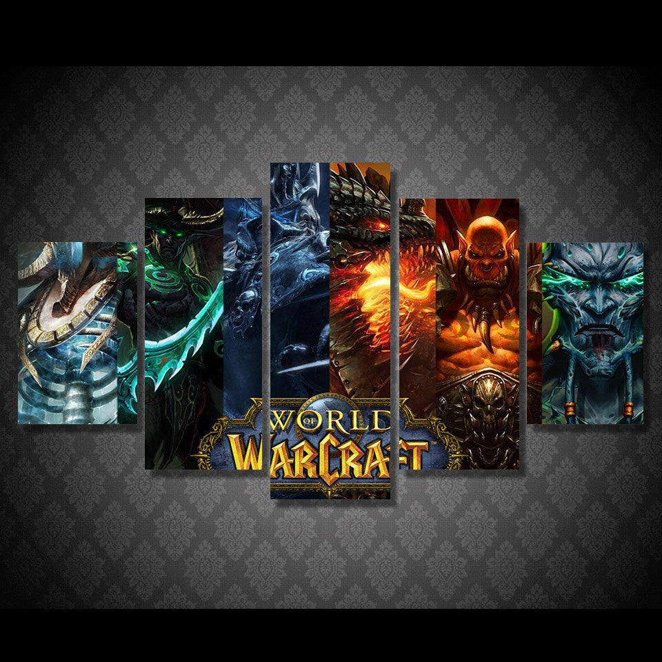5 Panel World War Warcraft Game Cartoon Framed Wall Canvas Art | Octo Treasures