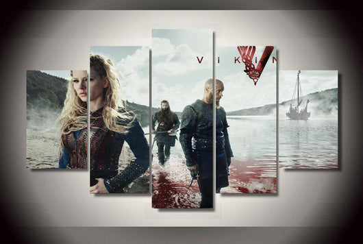 5 Panel Vikings Ragnar Lodbrok Framed Wall Canvas Art | Octo Treasures