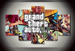 5 Panel Grand Theft Auto Group Framed Wall Canvas Art | Octo Treasures
