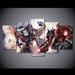 5 Panel Transformers Robots Fighting Framed Wall Canvas Art | Octo Treasures