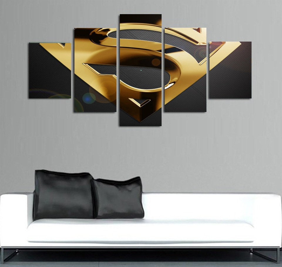 5 Panel Blue Superman Logo Framed Wall Canvas Art | Octo Treasures