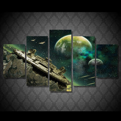 5 Panel Construction Spaceship Planet Framed Wall Canvas Art | Octo Treasures