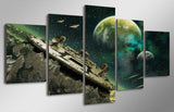 5 Panel Construction Spaceship Planet Framed Wall Canvas Art | Octo Treasures