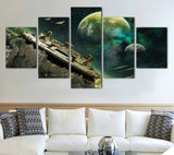 5 Panel Construction Spaceship Planet Framed Wall Canvas Art | Octo Treasures