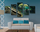 5 Panel Construction Spaceship Planet Framed Wall Canvas Art | Octo Treasures