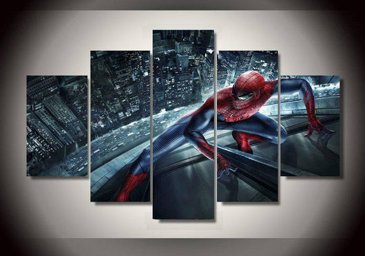 5 Panel Super Hero Spider Man Climbing Framed Wall Canvas Art | Octo Treasures