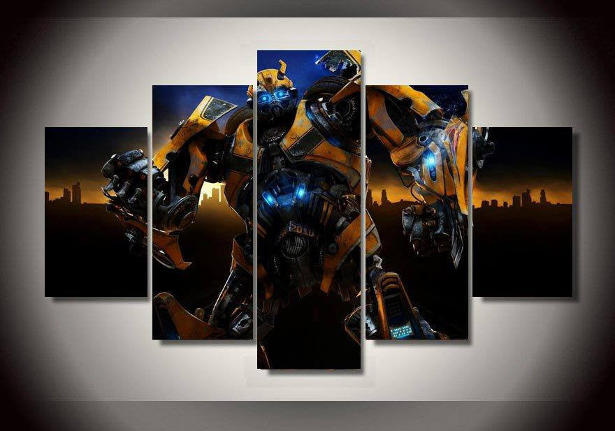 5 Panel Transformers Bumblebee Character Framed Wall Canvas Art | Octo Treasures