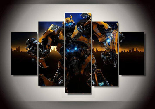 5 Panel Transformers Bumblebee Character Framed Wall Canvas Art | Octo Treasures