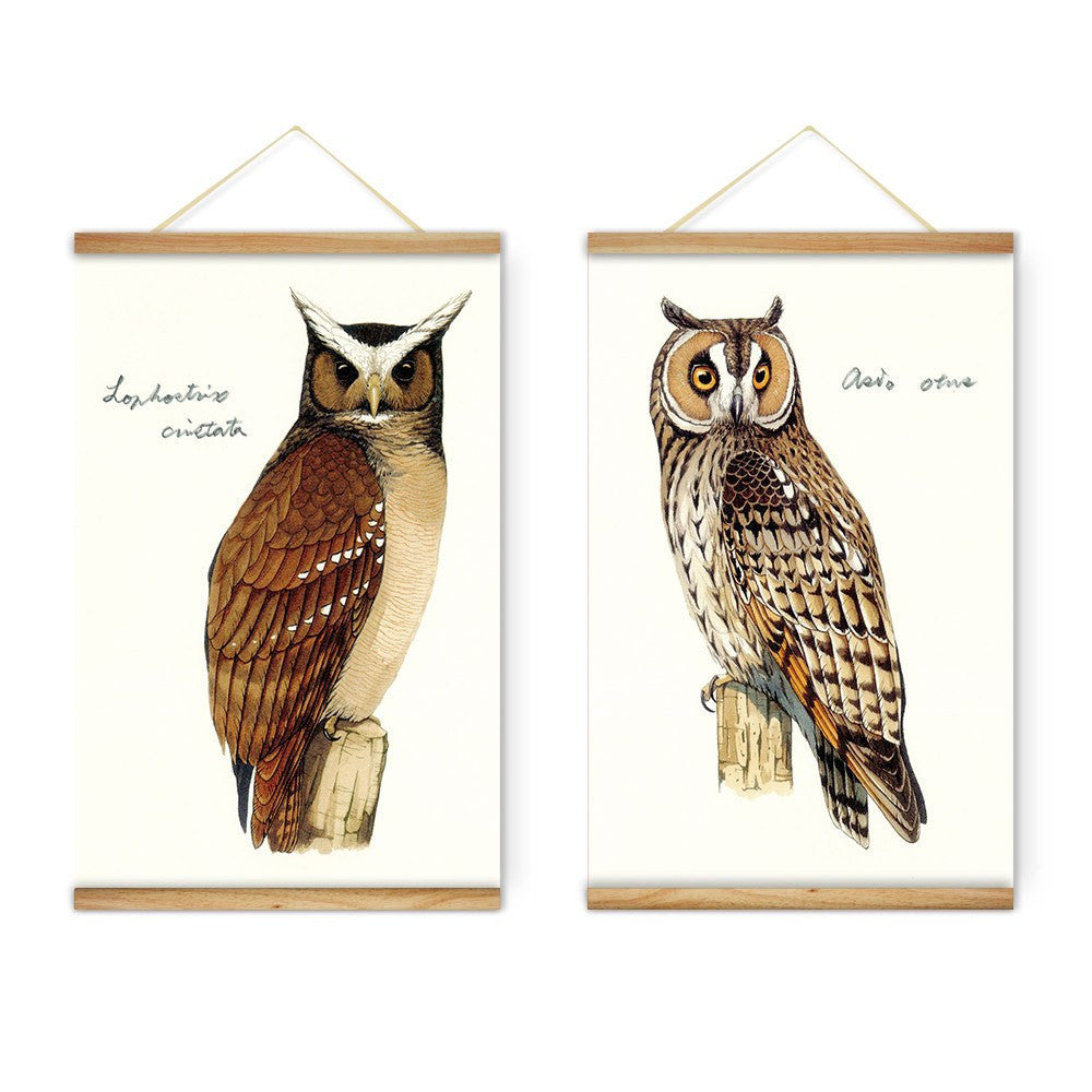 Brown Owl 2 Panel Decoration Wooden Scroll Wall Art | Octo Treasures