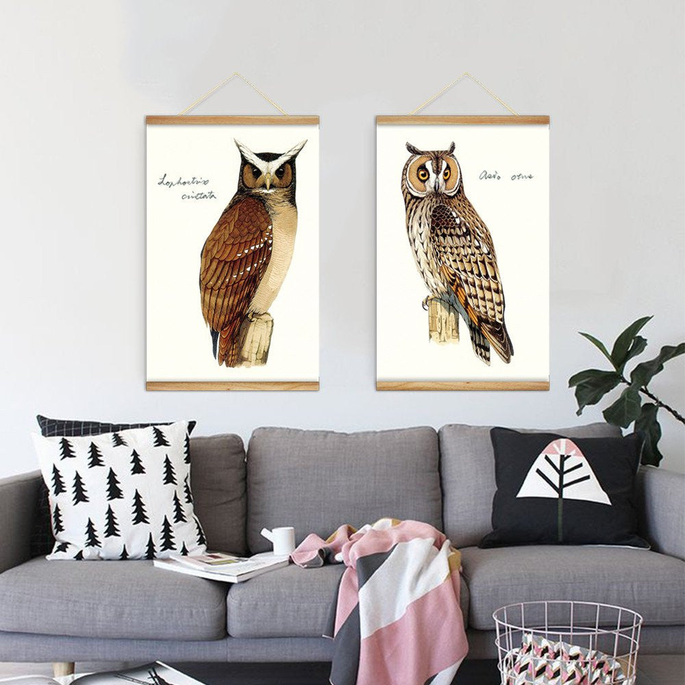Brown Owl 2 Panel Decoration Wooden Scroll Wall Art | Octo Treasures