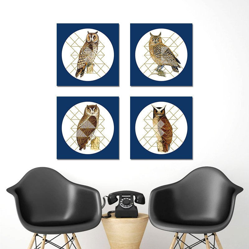 4 Panel Retro Owl Unframed Animals Decoration Wall Art | Octo Treasures