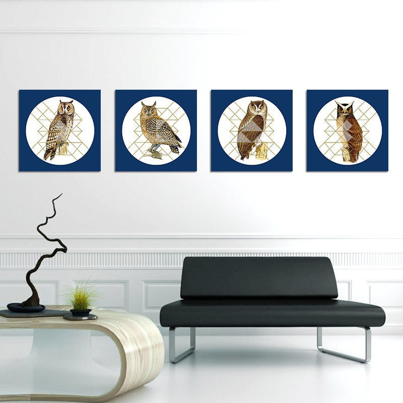 4 Panel Retro Owl Unframed Animals Decoration Wall Art | Octo Treasures