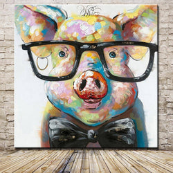 1 Panel Abstract Pig Wearing Glasses Unfraed Canvas Wall Art | Octo Treasures