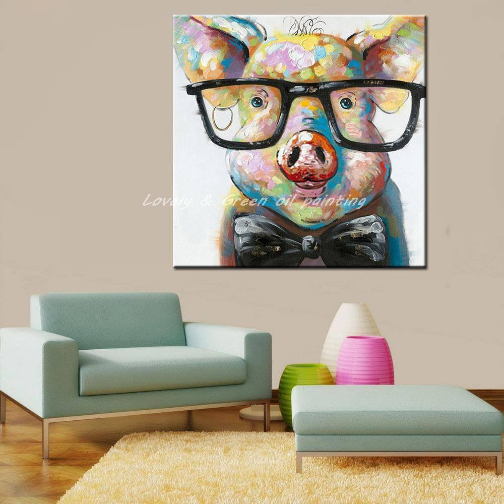 1 Panel Abstract Pig Wearing Glasses Unfraed Canvas Wall Art | Octo Treasures