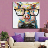 1 Panel Abstract Pig Wearing Glasses Unfraed Canvas Wall Art | Octo Treasures