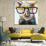 1 Panel Abstract Pig Wearing Glasses Unfraed Canvas Wall Art | Octo Treasures