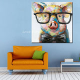 1 Panel Abstract Pig Wearing Glasses Unfraed Canvas Wall Art | Octo Treasures