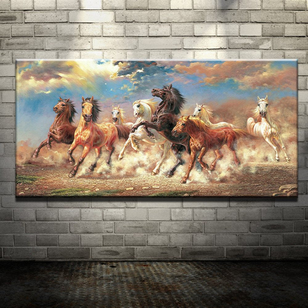 1 Panel 8 Running Horse Animal Unframed Wall Art | Octo Treasures