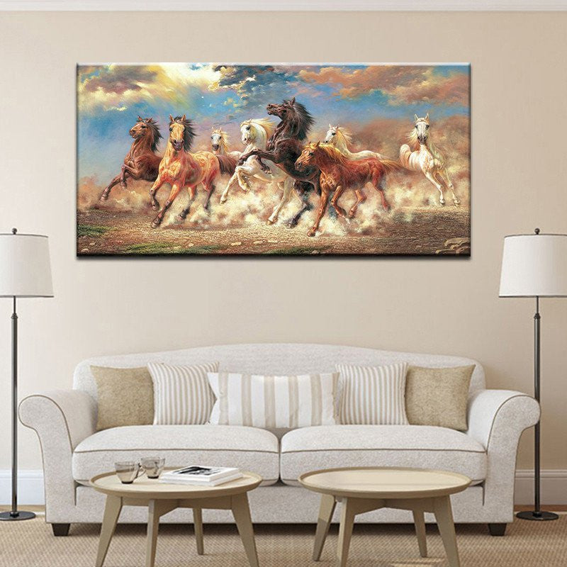 1 Panel 8 Running Horse Animal Unframed Wall Art | Octo Treasures