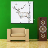 1 Panel Modern Abstract Animal Sika Deer Unframed Oil Canvas Wall Art | Octo Treasures