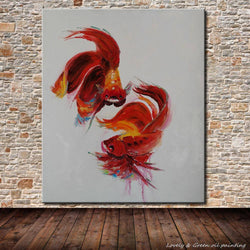 1 Panel Abstract Red Carp Unframed Canvas Painting Art | Octo Treasures