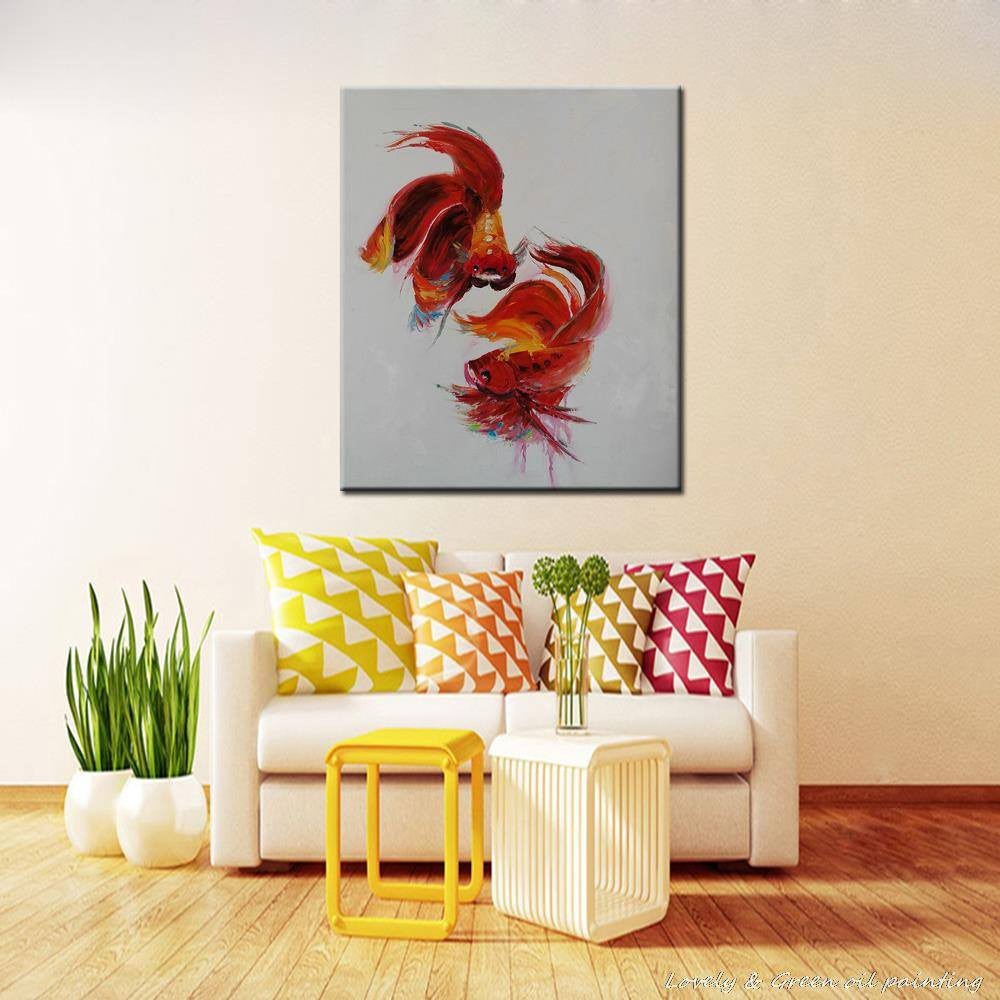 1 Panel Abstract Red Carp Unframed Canvas Painting Art | Octo Treasures