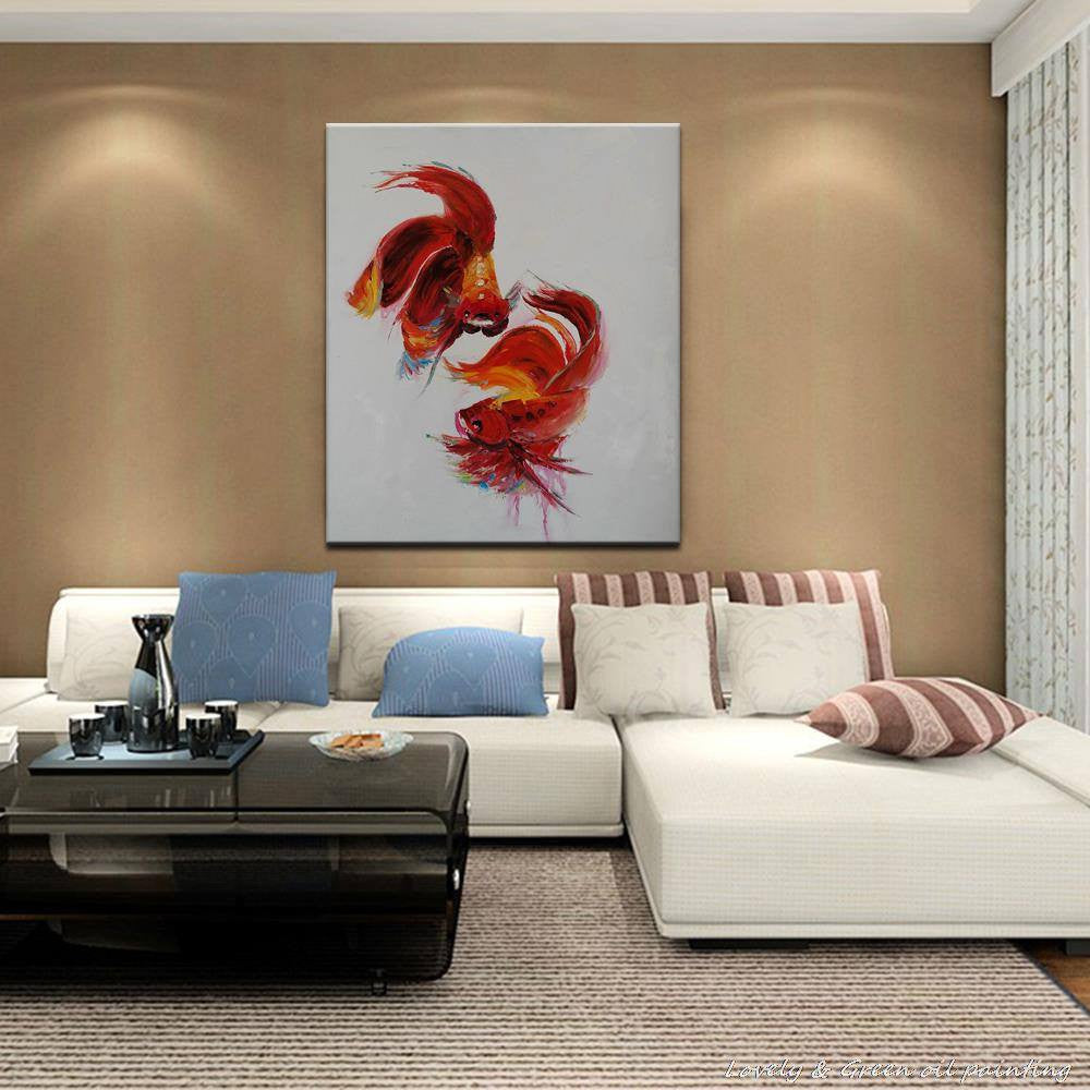 1 Panel Abstract Red Carp Unframed Canvas Painting Art | Octo Treasures