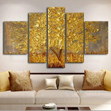5 Panel Golden Silver Abstract Knife Unframed Canvas Wall Art | Octo Treasures