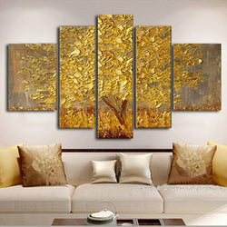 5 Panel Golden Silver Abstract Knife Unframed Canvas Wall Art | Octo Treasures